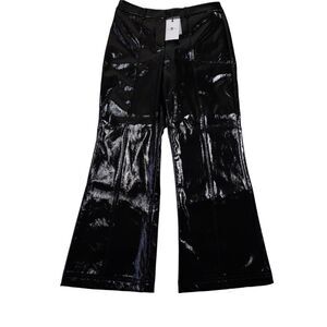 7 For All Mankind Wide Leg Faux Patent Leather Cropped Trousers Pants Black M